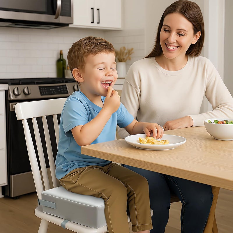 Eiury Toddler Booster Seat Dining Table Kitchen Chair, Waterproof Anti-Scratch PU Cushion, Non-Slip Bottom, Adjustable Buckle Straps, Easy Clean Portable Seat Cushion (Light Gray) - Image 2